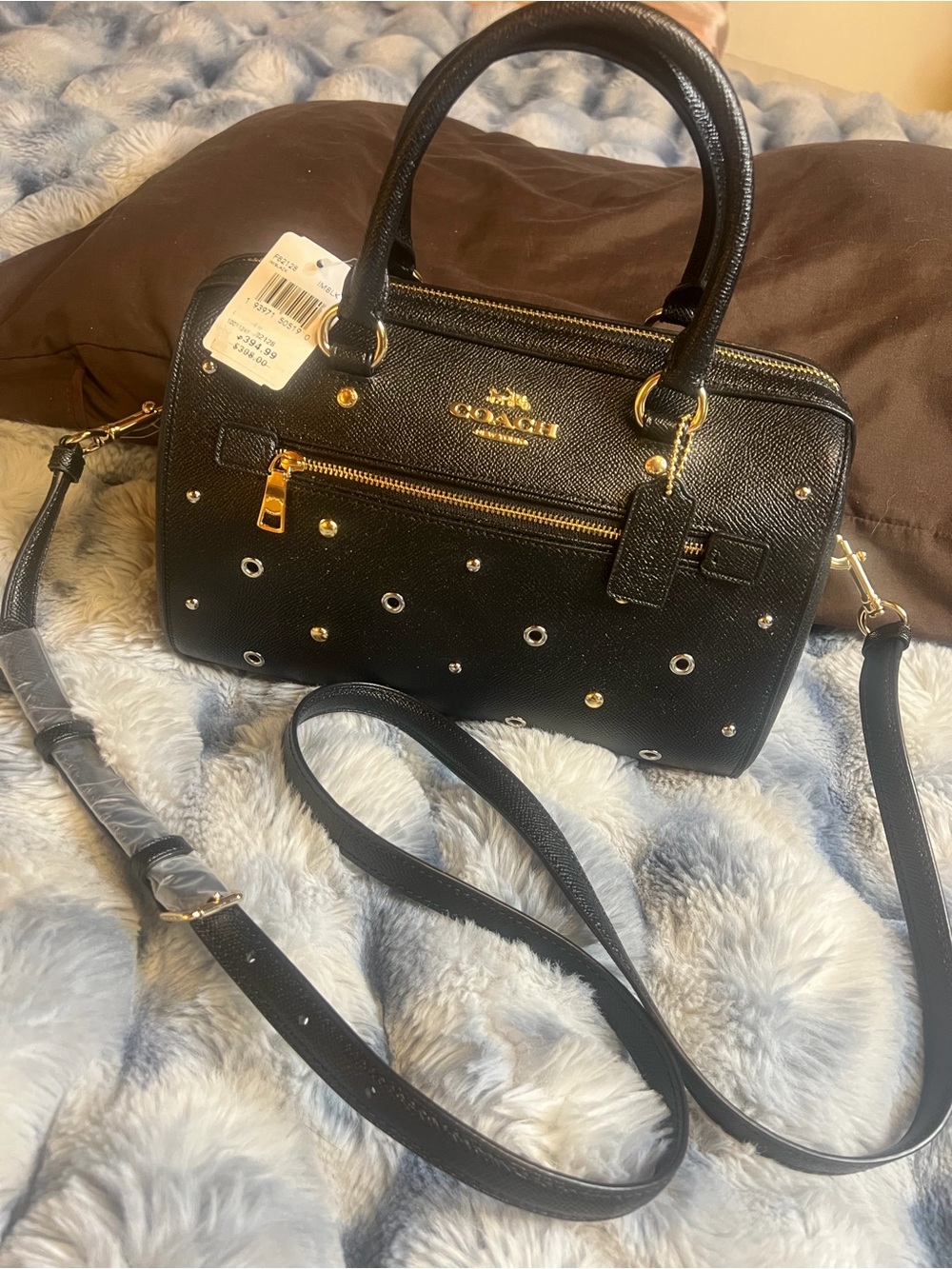 NWT Coach Med Blk Xgrn Lethr Rowan Satchel w Grommets (Style 82128) (MSRP: $398)